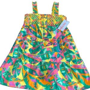 Cat & Jack Girl’s Vibrant Leaf Print Tiered Smock Sundress Size XS (4/5)